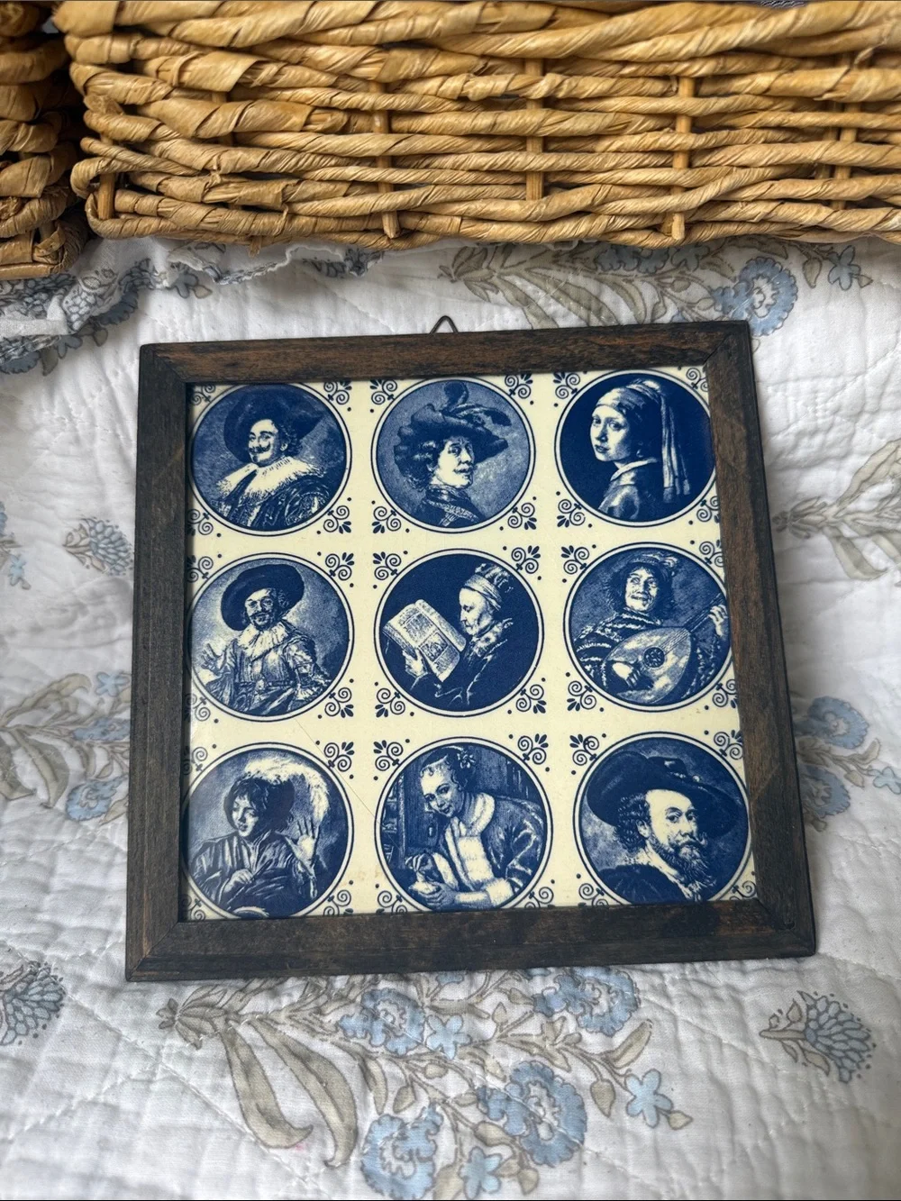 Framed Blue Delft Portrait Tile Art - Classic Home Accents